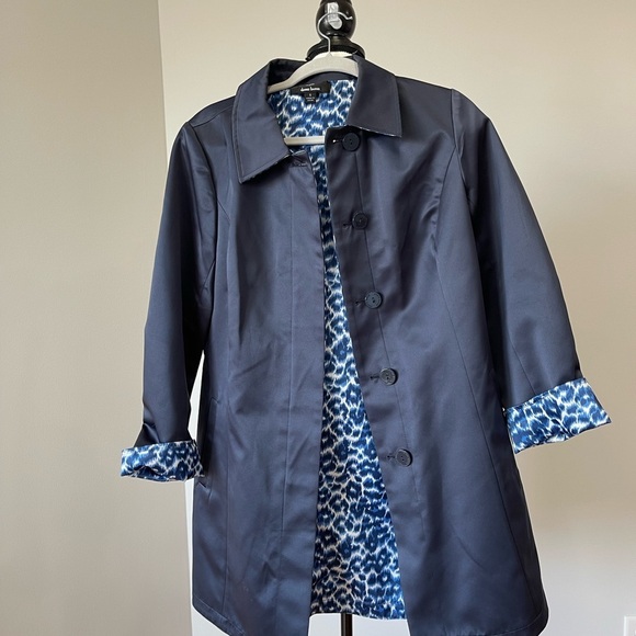 Dennis by Dennis Basso blue and leopard cheetah reversible dress coat size S - Picture 5 of 16